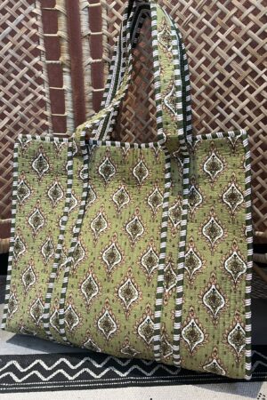 Quilt Shopper Bag - Army/Beige