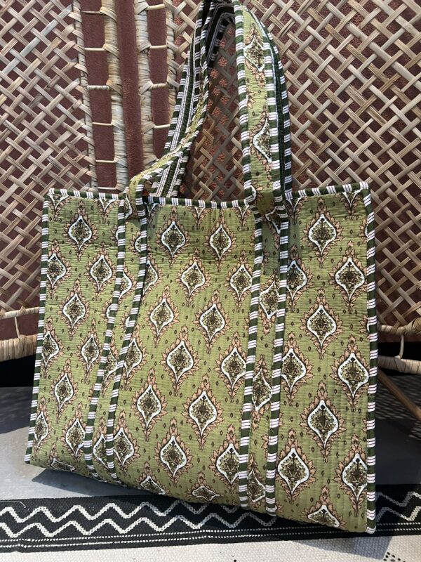 Quilt Shopper Bag - Army/Beige