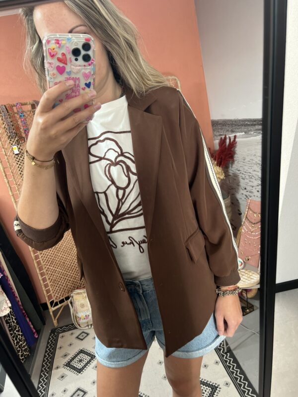 Blazer - Bruin met beige bies - Afbeelding 4