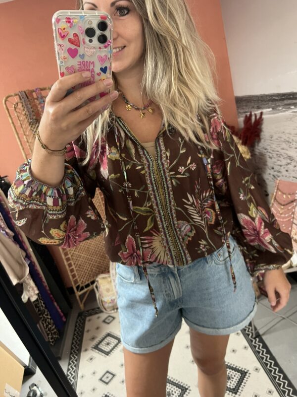 Blouse 'Flower' - Bruin Multicolour (lange mouw) - Afbeelding 2