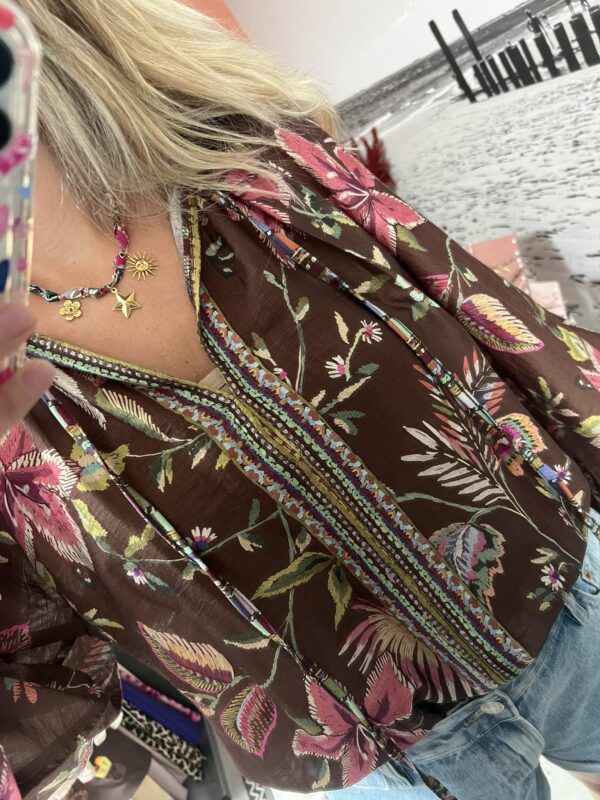 Blouse 'Flower' - Bruin Multicolour (lange mouw) - Afbeelding 4