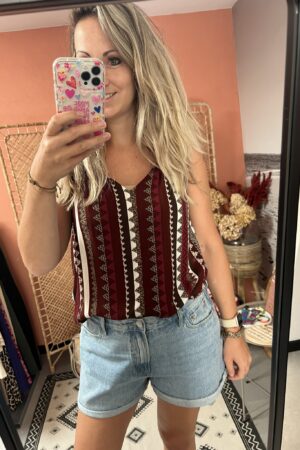 Top grafisch - Bordeaux/Bruin/Beige