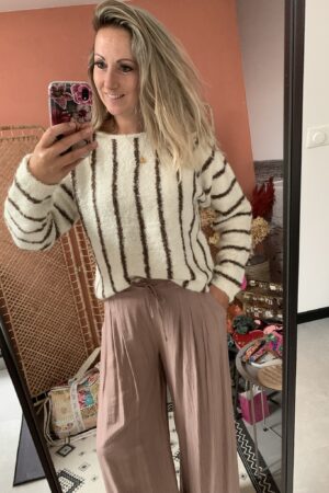 Trui streep - Ecru/Bruin