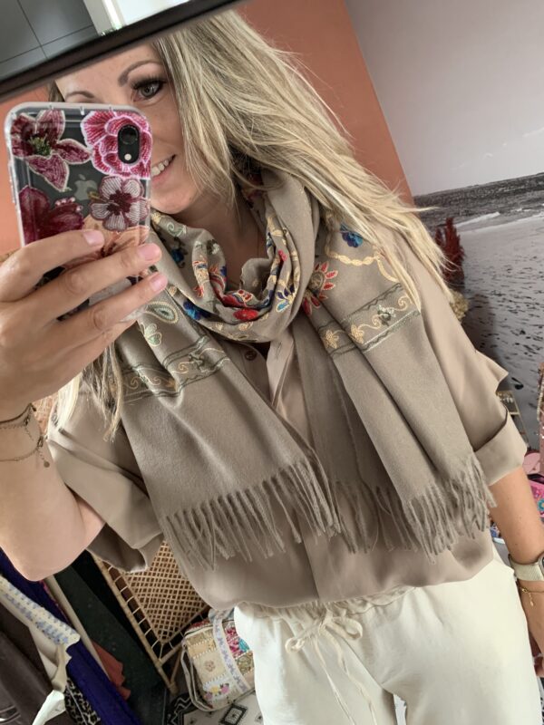 Sjaal 'Bloem stiksel' - Taupe - Afbeelding 2