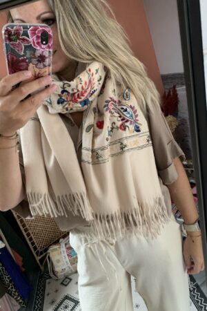 Sjaal 'Bloem stiksel' - Beige