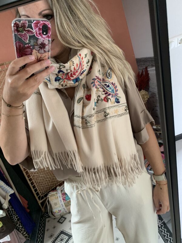 Sjaal 'Bloem stiksel' - Beige
