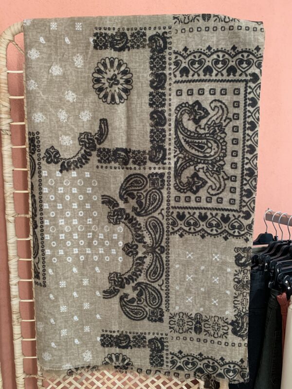 Sjaal 'Bandana print' - Taupe/Zwart/Beige - Afbeelding 2