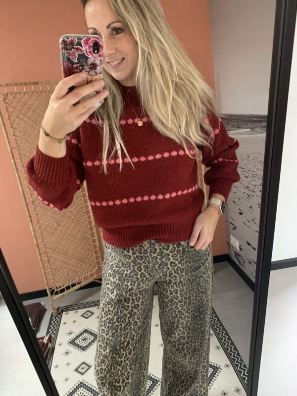 Trui 'Stipjes' - Bordeaux/Roze - Afbeelding 3