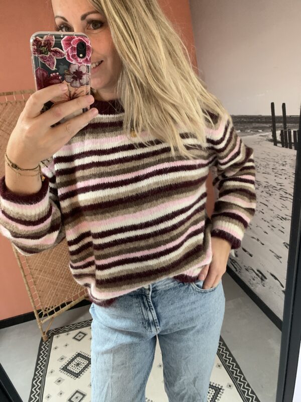 Trui Miek - Bordeaux/Roze streep - Afbeelding 5