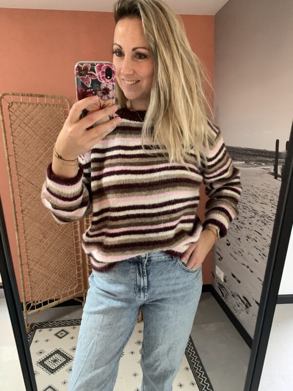 Trui Miek - Bordeaux/Roze streep - Afbeelding 4
