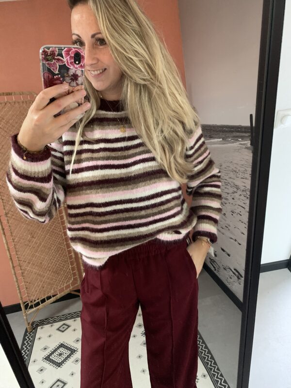 Trui Miek - Bordeaux/Roze streep - Afbeelding 3