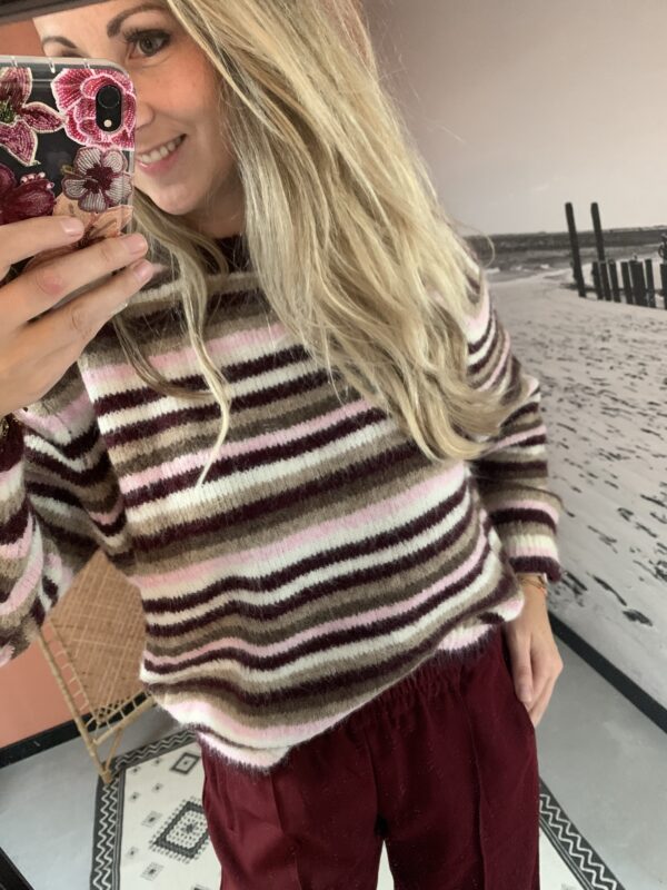 Trui Miek - Bordeaux/Roze streep - Afbeelding 2