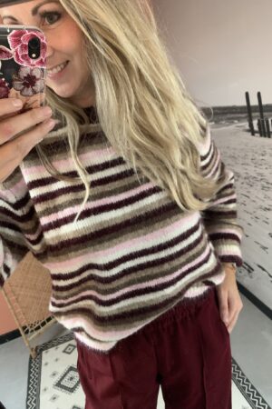 Trui Miek - Bordeaux/Roze streep
