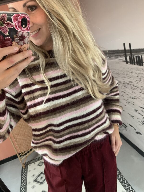Trui Miek - Bordeaux/Roze streep
