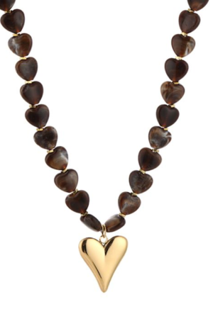 Ketting met bedel 'Hartje' - Bruin/Goud