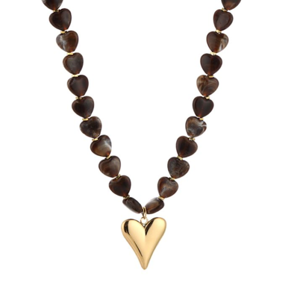 Ketting met bedel 'Hartje' - Bruin/Goud
