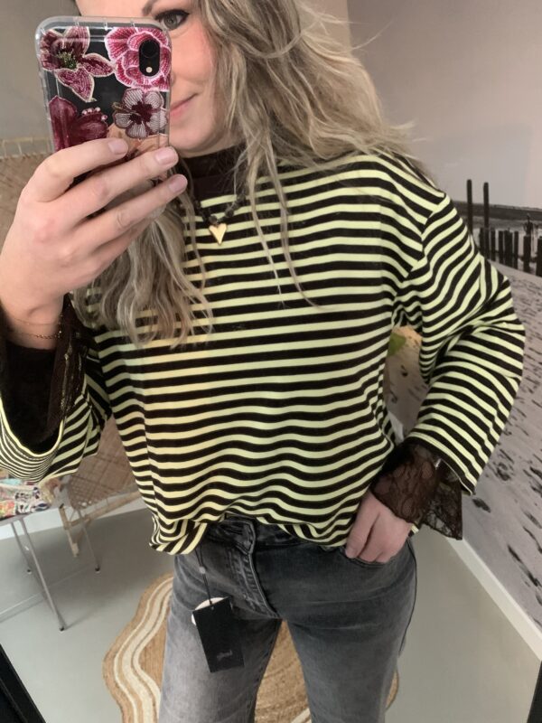 Streep Longsleeve - Geel/Bruin