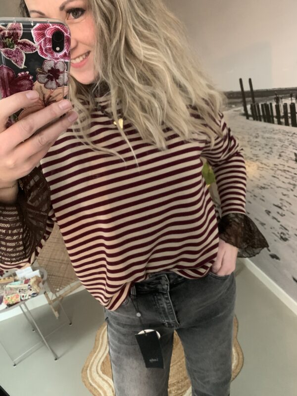 Streep Longsleeve - Bordeaux/Beige