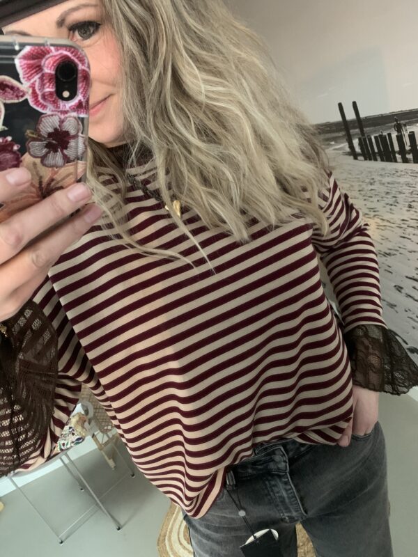 Streep Longsleeve - Bordeaux/Beige