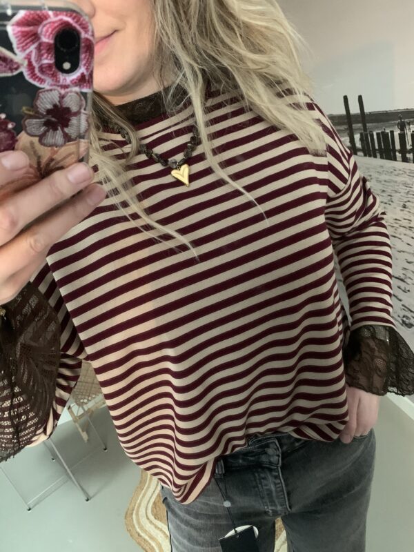 Streep Longsleeve - Bordeaux/Beige