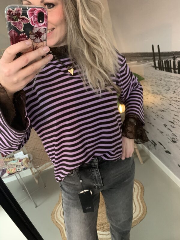 Streep Longsleeve - Paars/Bruin