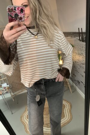 Streep Longsleeve - Lichtbruin/Beige