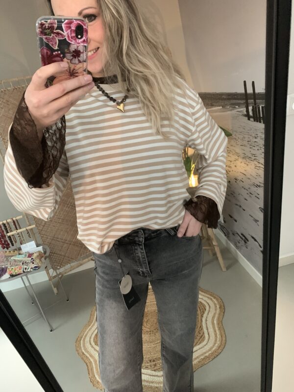 Streep Longsleeve - Lichtbruin/Beige