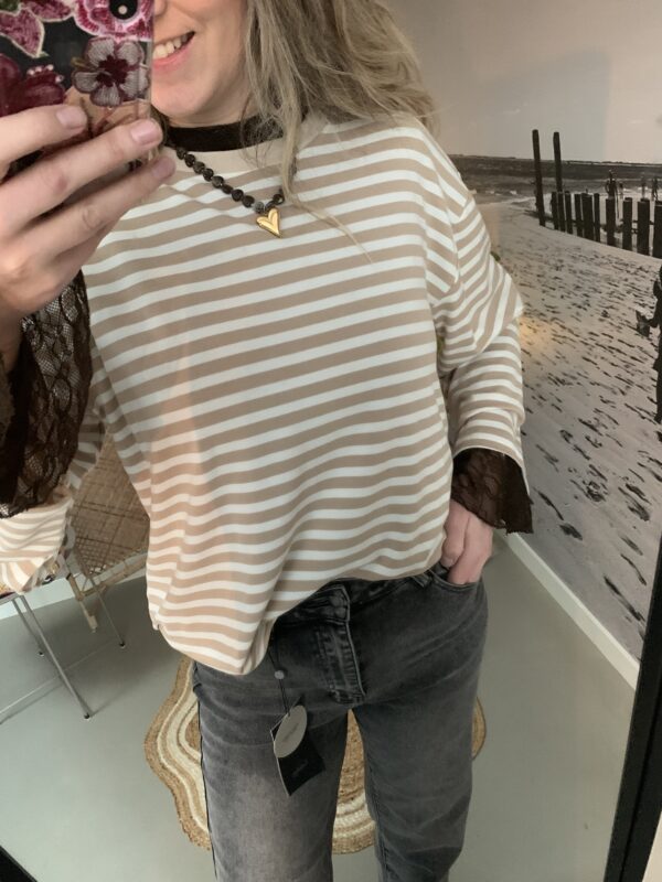 Streep Longsleeve - Lichtbruin/Beige