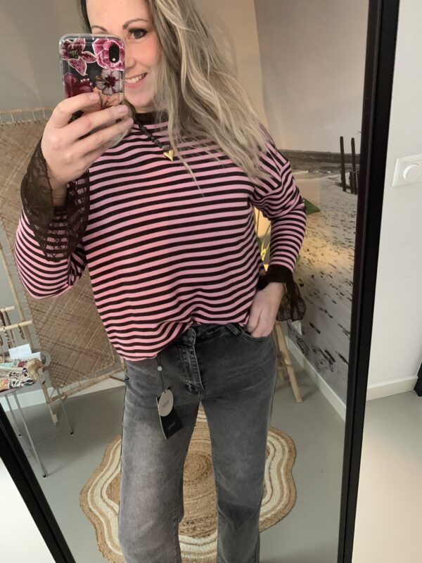 Streep Longsleeve - Roze/Bruin