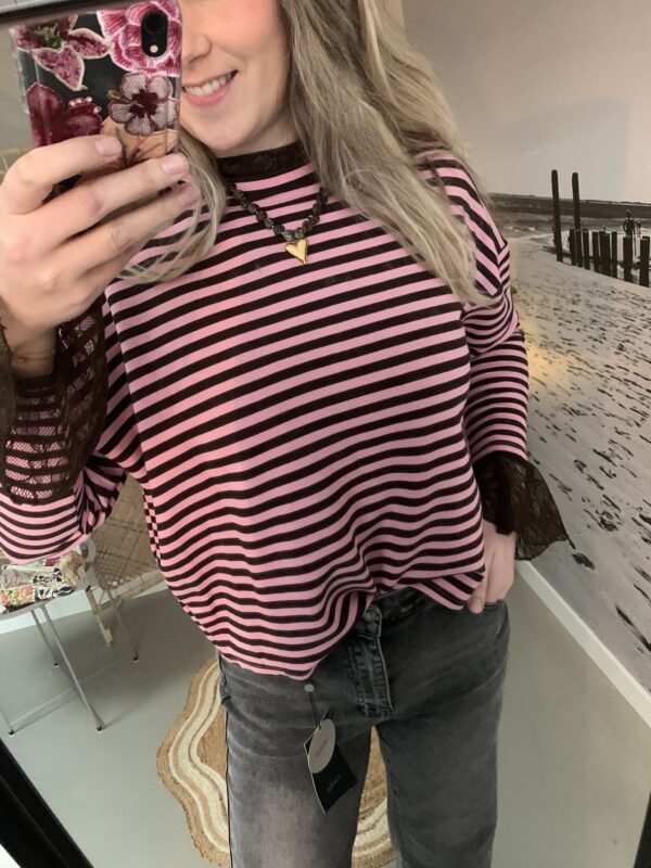 Streep Longsleeve - Roze/Bruin