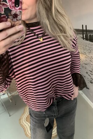 Streep Longsleeve - Roze/Bruin