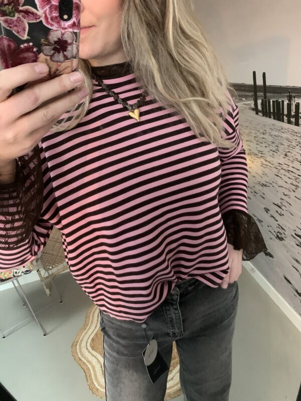 Streep Longsleeve - Roze/Bruin