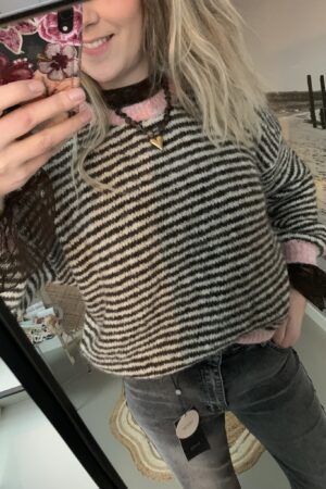 Streep trui - Bruin/Beige/Roze