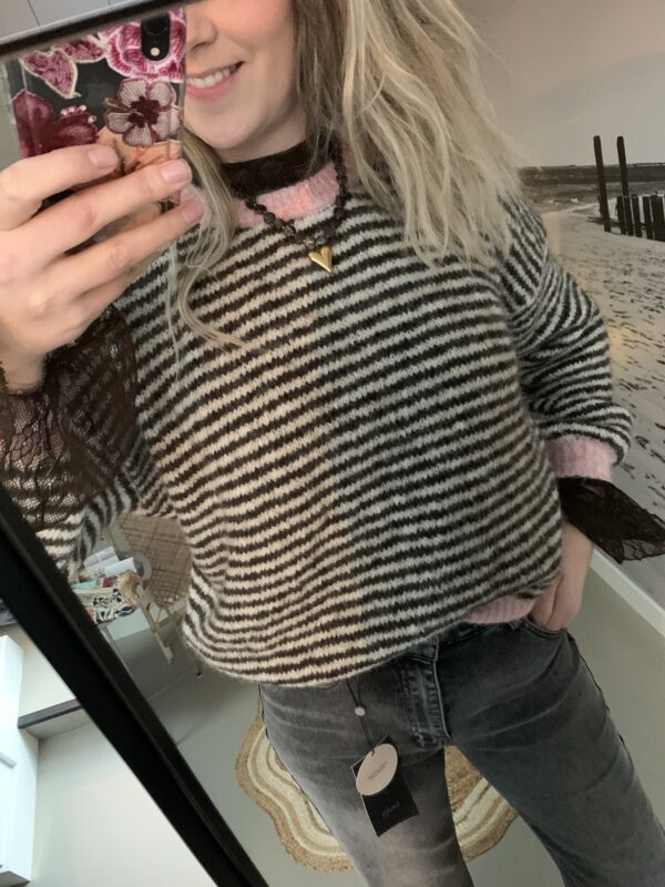 Streep trui - Bruin/Beige/Roze