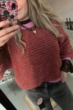 Streep trui - Bordeaux rood/Bruin/Roze