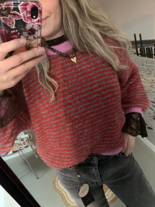 Streep trui - Bordeaux rood/Bruin/Roze