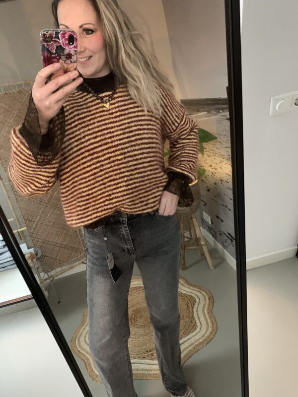 Streep trui - Bordeaux/Geel/Bruin