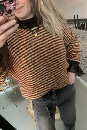 Streep trui - Bordeaux/Geel/Bruin