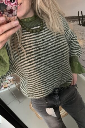 Streep trui - Olijfgroen/Beige