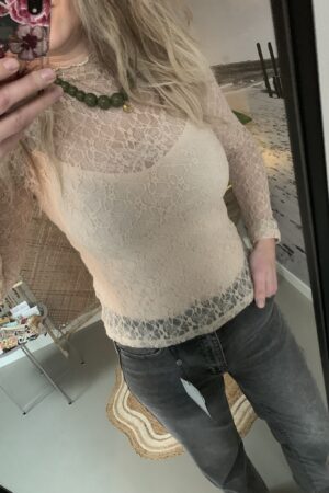 Kantentop met rechtmouwtje - Beige/Zand