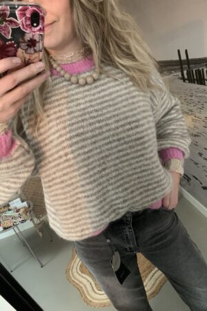 Streep trui - Lichtbruin/Taupe/Beige/Roze