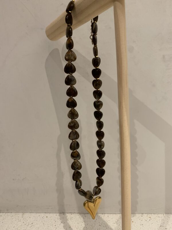 Ketting met bedel 'Hartje' - Bruin/Goud