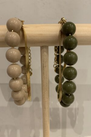 Armbandje ronde kralen - Taupe/Groen