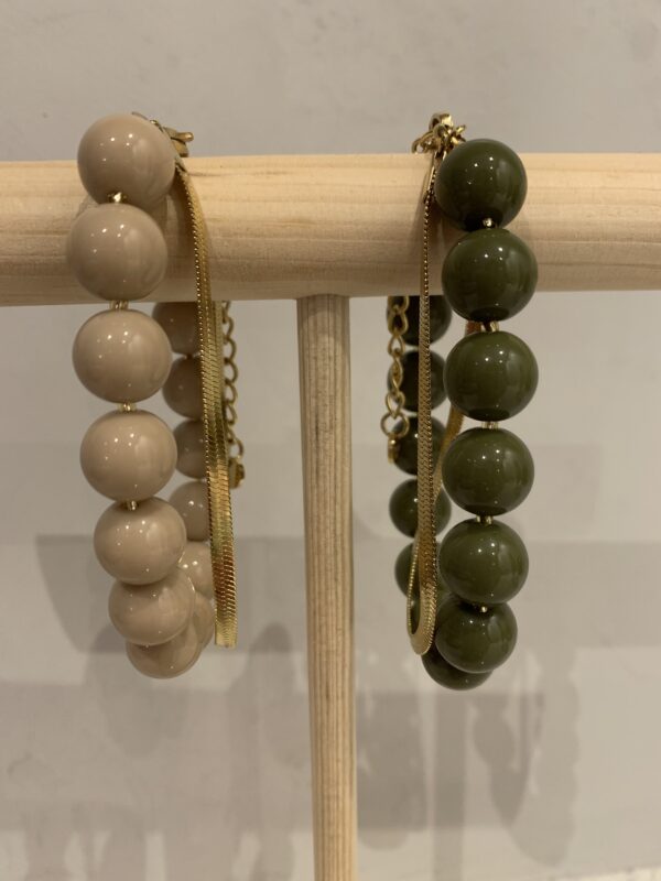 Armbandje ronde kralen - Taupe/Groen