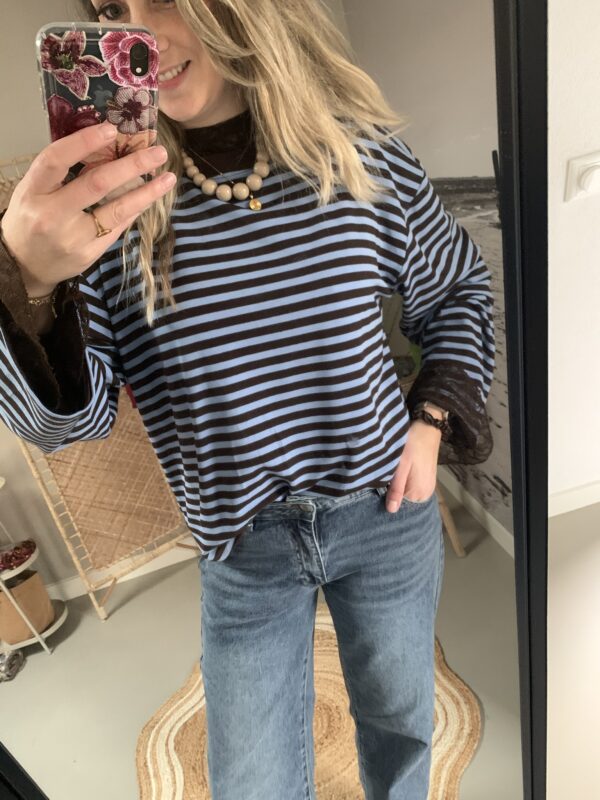 Streep Longsleeve - Blauw/Bruin