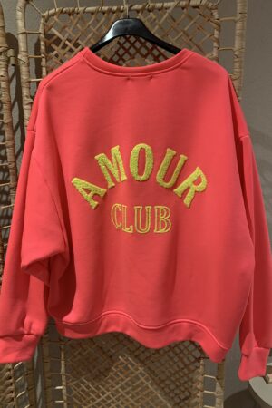 Sweater 'Amour Club' - Koraal/Roze/Geel