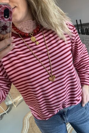 Streep Longsleeve - Bordeaux/Roze