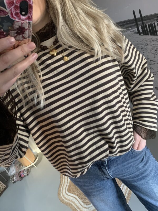 Streep Longsleeves - Bruin/Beige