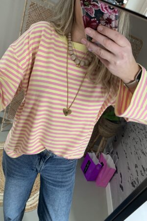 Streep Longsleeve - Geel/Roze