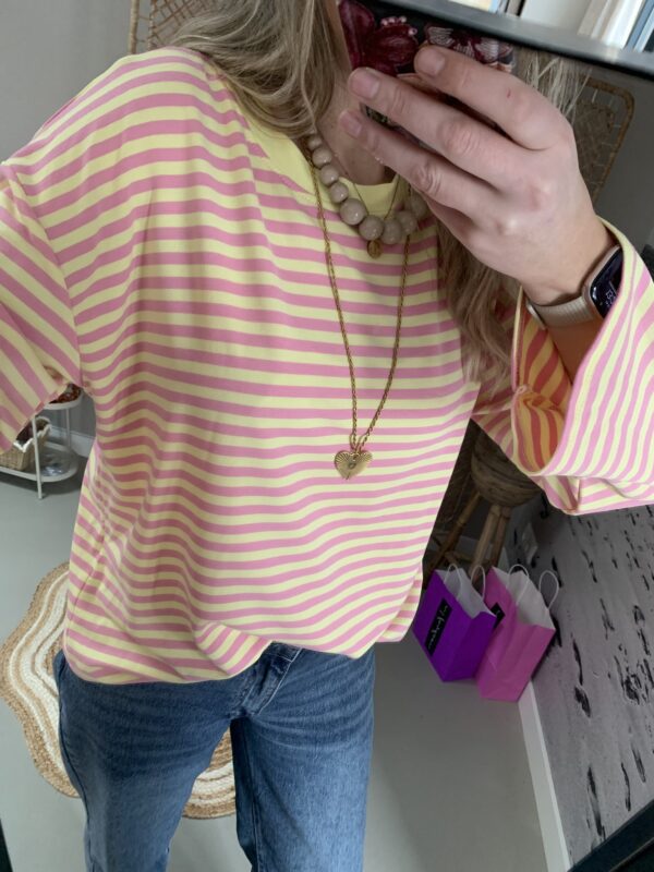 Streep Longsleeve - Geel/Roze